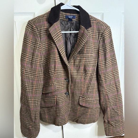 Chaps Jackets & Blazers - Chaps Women's Plaid Wool Blend Blazer Size 10 Brown Corduroy Collar Jacket